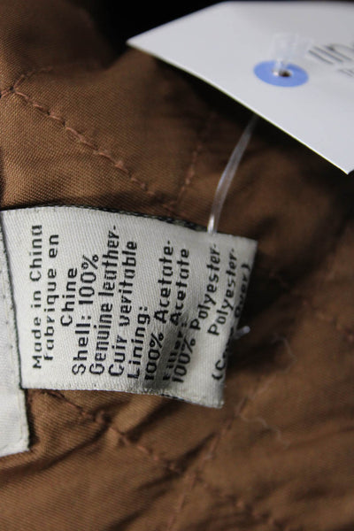 Calvin Klein Jeans Mens Bomber Jacket Brown Genuine Leather Zip Collared Size XL
