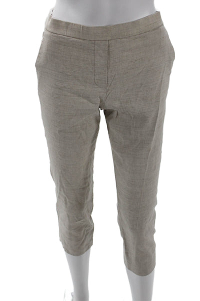 Theory Women Cropped Jeggings Beige Button Linen Blend Designer Size 0