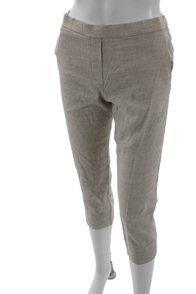 Theory Women Cropped Jeggings Beige Button Linen Blend Designer Size 0