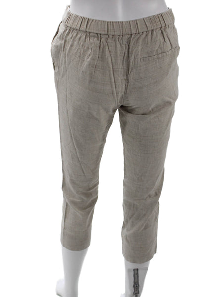 Theory Women Cropped Jeggings Beige Button Linen Blend Designer Size 0