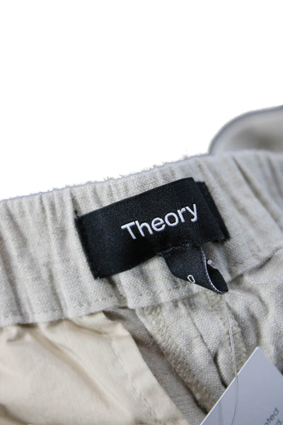Theory Women Cropped Jeggings Beige Button Linen Blend Designer Size 0