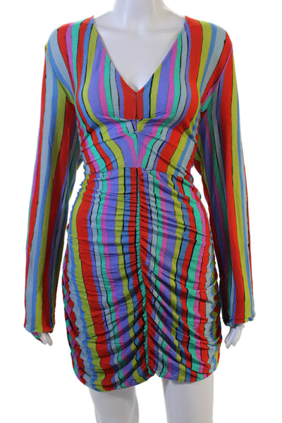 Jonathan Cohen Women Bodycon Long Sleeve V-Neck Striped Multi Dress Size 2XL