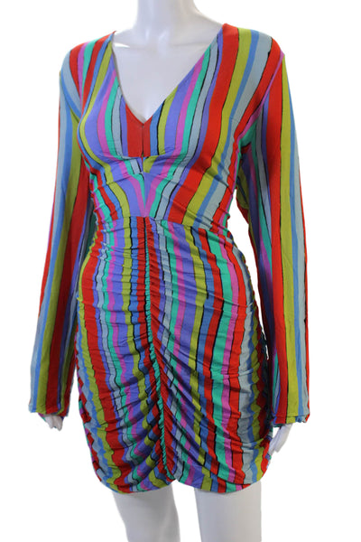 Jonathan Cohen Women Bodycon Long Sleeve V-Neck Striped Multi Dress Size 2XL