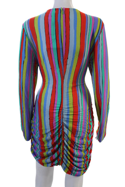 Jonathan Cohen Women Bodycon Long Sleeve V-Neck Striped Multi Dress Size 2XL