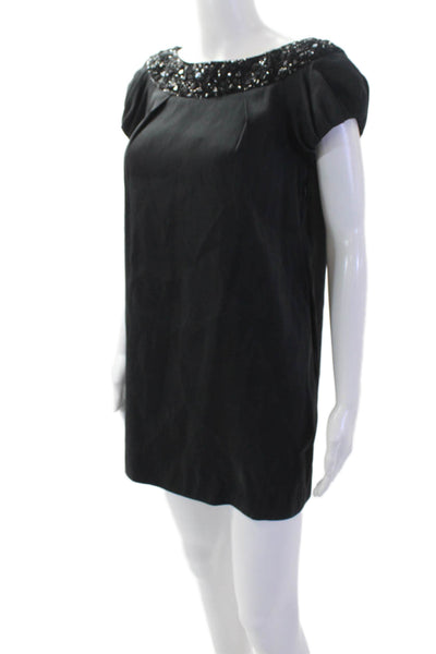 Marchesa Notte Womens Black Silk Shift Dress Short Sleeve Knee Length Size 4