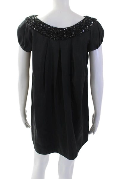 Marchesa Notte Womens Black Silk Shift Dress Short Sleeve Knee Length Size 4