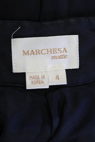 Marchesa Notte Womens Black Silk Shift Dress Short Sleeve Knee Length Size 4
