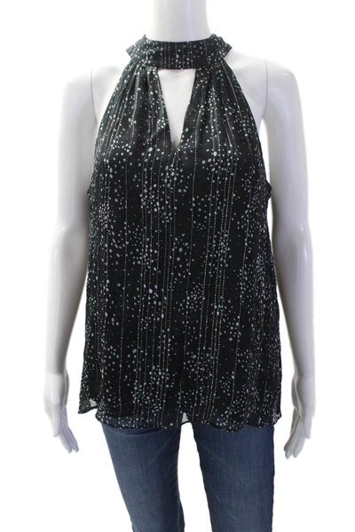 Ramy Brook Womens Black Polka Dot Tie-Neck Sleeveless Blouse Size S