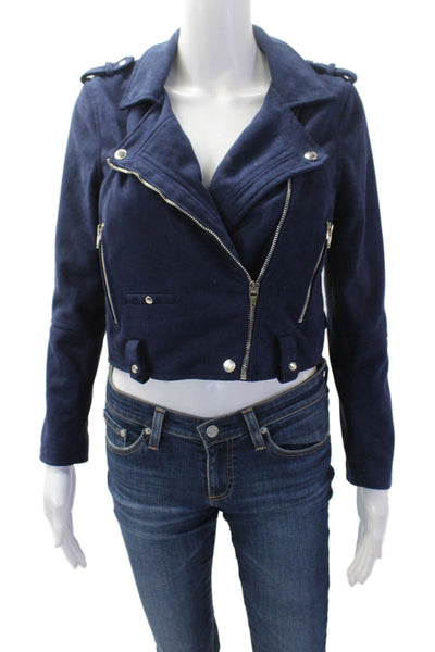 BLANKNYC Womens Biker Jacket Dark Blue Long Sleeve Collared Size XL