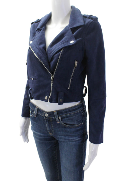 BLANKNYC Womens Biker Jacket Dark Blue Long Sleeve Collared Size XL