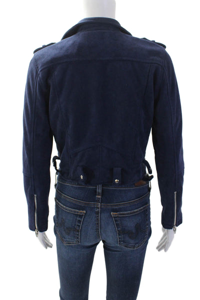 BLANKNYC Womens Biker Jacket Dark Blue Long Sleeve Collared Size XL