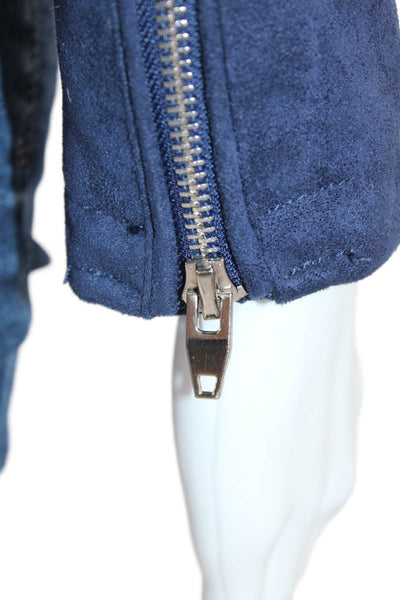 BLANKNYC Womens Biker Jacket Dark Blue Long Sleeve Collared Size XL
