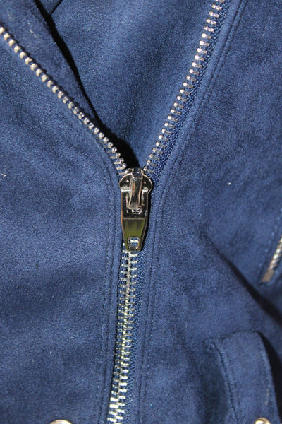 BLANKNYC Womens Biker Jacket Dark Blue Long Sleeve Collared Size XL