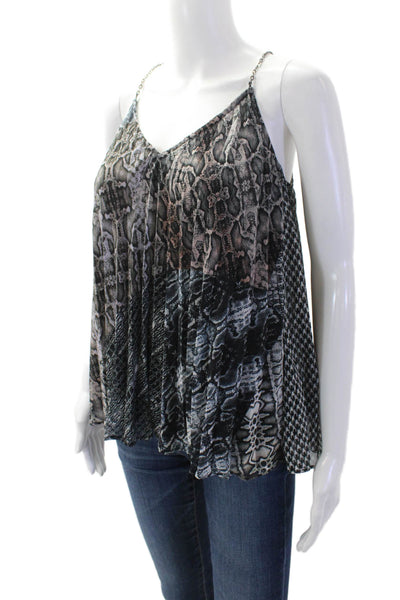 Ramy Brook Women Black Animal Print V-Neck Camisole Sleeveless Size XS