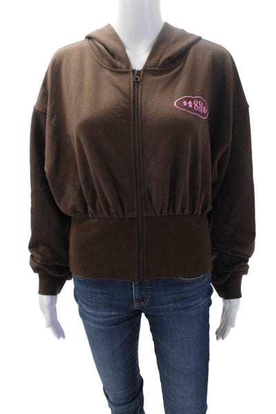 Tiger Mist Women Full-Zip Hoodie Brown Graphic 52% Cotton Size XS