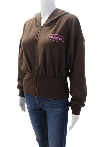 Tiger Mist Women Full-Zip Hoodie Brown Graphic 52% Cotton Size XS