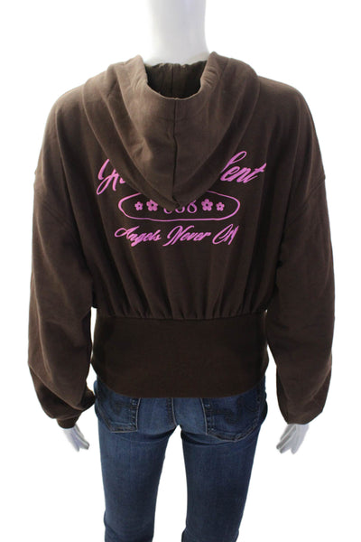 Tiger Mist Women Full-Zip Hoodie Brown Graphic 52% Cotton Size XS