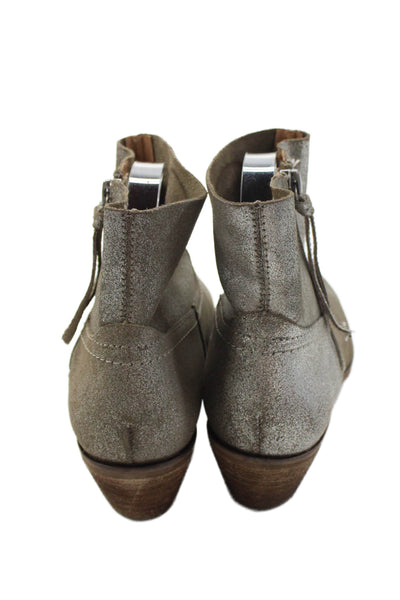 Frye Womens Leather Zip Up Ankle Boots Silver Metallic Size 7.5 Medium