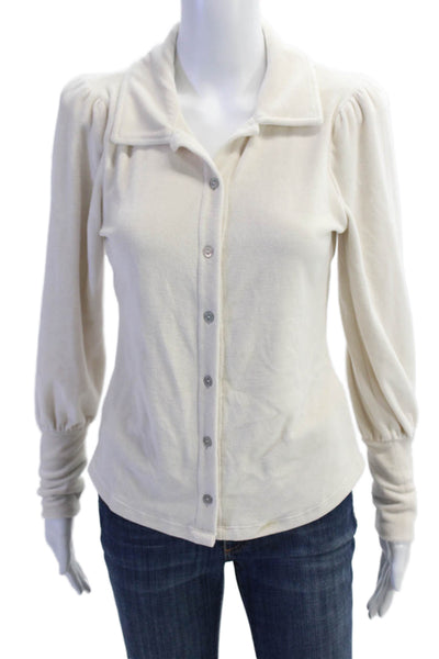 Goldie Women Beige Collared Long Sleeve Button-Up Top Size XS