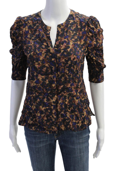 Ecru Women Black Silk Blend Button 3/4 Sleeve Blouse Size XS