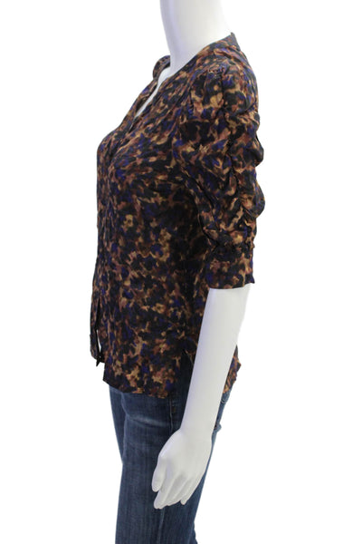 Ecru Women Black Silk Blend Button 3/4 Sleeve Blouse Size XS