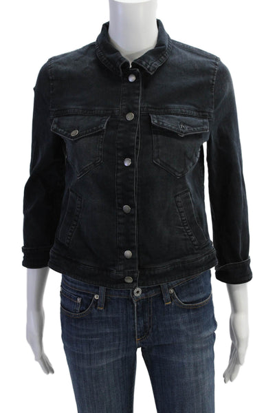 Marccain Women Dark Gray Cotton Blend Collared Button Jacket Size 1