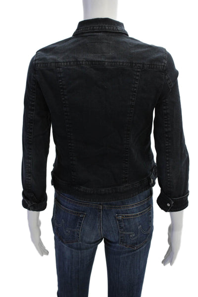 Marccain Women Dark Gray Cotton Blend Collared Button Jacket Size 1