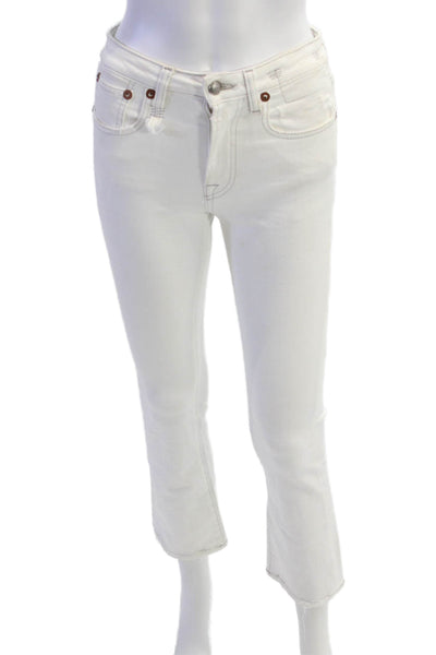 R13 Women Cropped High-Rise White Jeans Cotton Blend Size 24