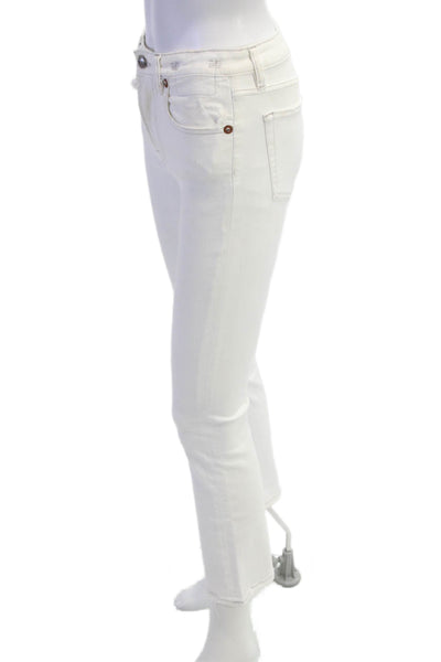 R13 Women Cropped High-Rise White Jeans Cotton Blend Size 24