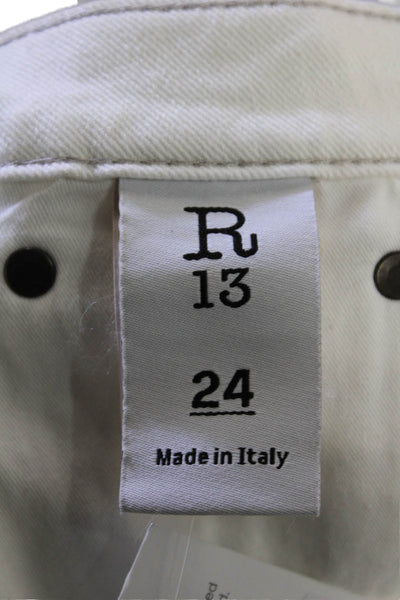 R13 Women Cropped High-Rise White Jeans Cotton Blend Size 24