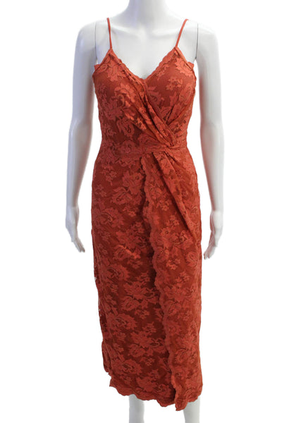 Olvis Womens Bodycon Slip Dress Orange Floral V-Neck Full-Length Size 3