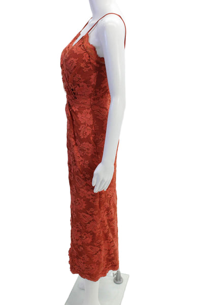 Olvis Womens Bodycon Slip Dress Orange Floral V-Neck Full-Length Size 3