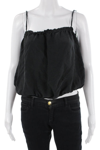 Unsubscribed Women Cropped Silk Camisole Black Bohemian Button Size S