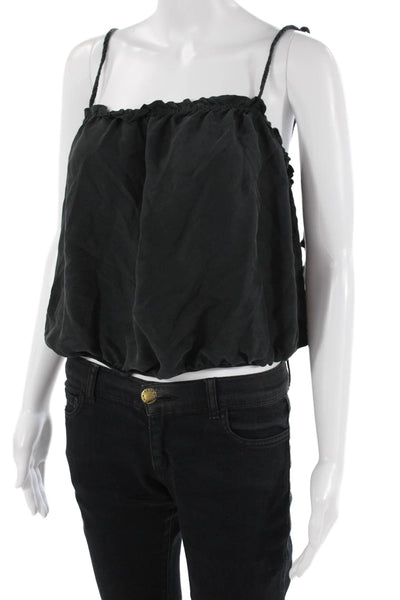 Unsubscribed Women Cropped Silk Camisole Black Bohemian Button Size S
