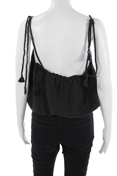 Unsubscribed Women Cropped Silk Camisole Black Bohemian Button Size S