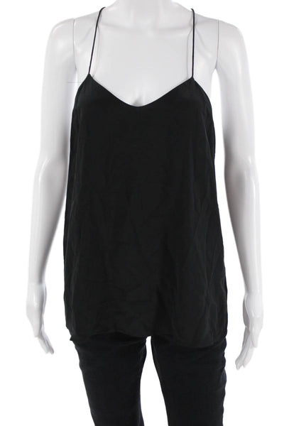 Tibi Women Black Cropped Camisole V-Neck Silk Viscose Button Top Size 6