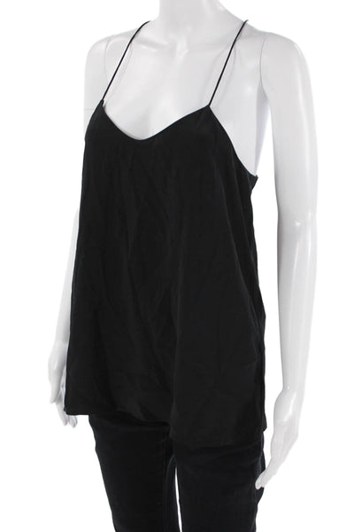 Tibi Women Black Cropped Camisole V-Neck Silk Viscose Button Top Size 6