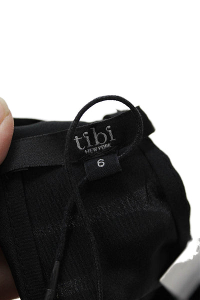 Tibi Women Black Cropped Camisole V-Neck Silk Viscose Button Top Size 6