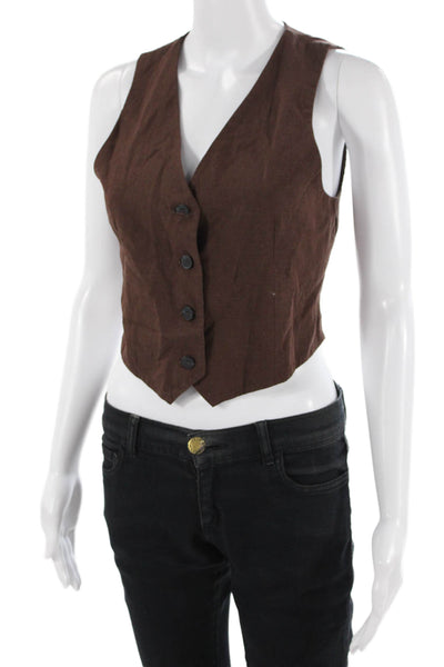 Tibi Women Black Cropped Camisole V-Neck Silk Viscose Button Top Size 6