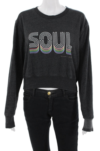Spiritual Gangster Women Pullover Sweatshirt Dark Gray Graphic Crew Neck Size S