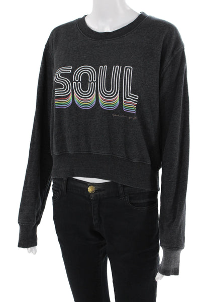 Spiritual Gangster Women Pullover Sweatshirt Dark Gray Graphic Crew Neck Size S