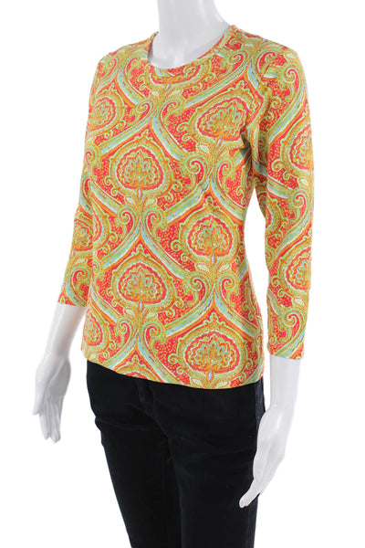 J. Mclaughlin, Womens Jersey Paisley 3/4 Sleeve Crew Neck Green Tee Size S