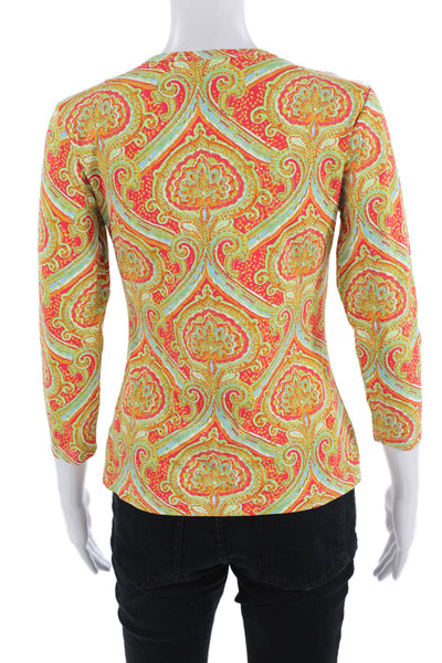 J. Mclaughlin, Womens Jersey Paisley 3/4 Sleeve Crew Neck Green Tee Size S