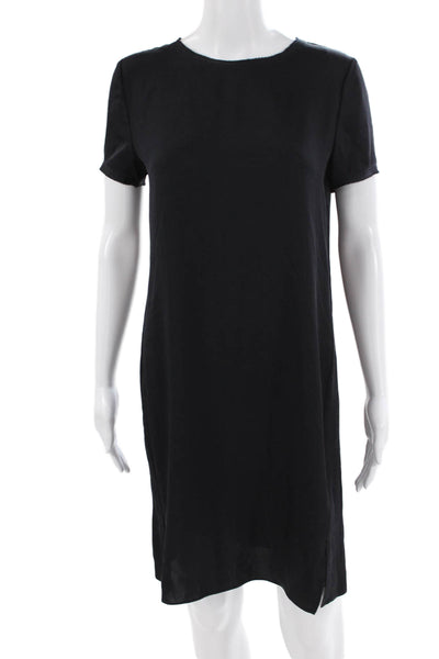 Theory Women Shift Dress Black Short Sleeve Crew Neck Knee Length Size S