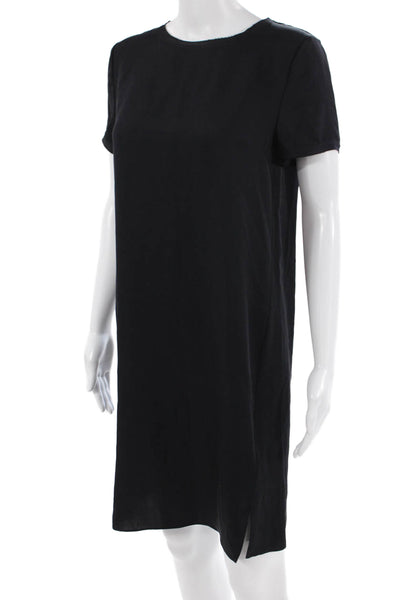 Theory Women Shift Dress Black Short Sleeve Crew Neck Knee Length Size S