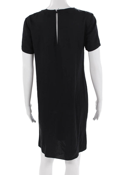 Theory Women Shift Dress Black Short Sleeve Crew Neck Knee Length Size S