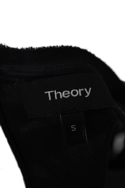 Theory Women Shift Dress Black Short Sleeve Crew Neck Knee Length Size S