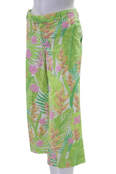 Lilly Pulitzer Women Green Floral Capri Pants 100% Cotton Size 8