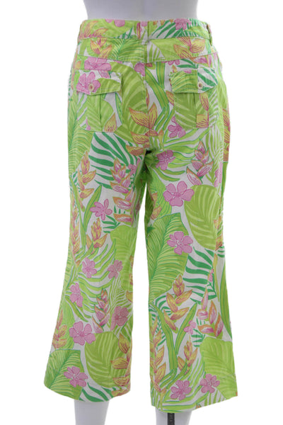 Lilly Pulitzer Women Green Floral Capri Pants 100% Cotton Size 8