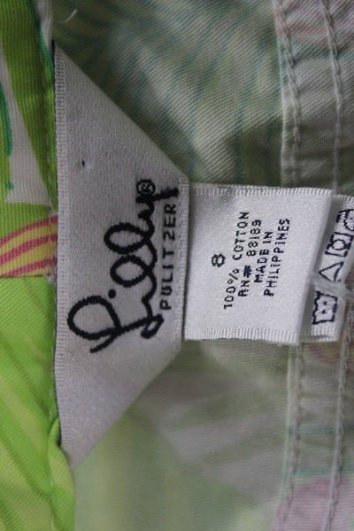 Lilly Pulitzer Women Green Floral Capri Pants 100% Cotton Size 8